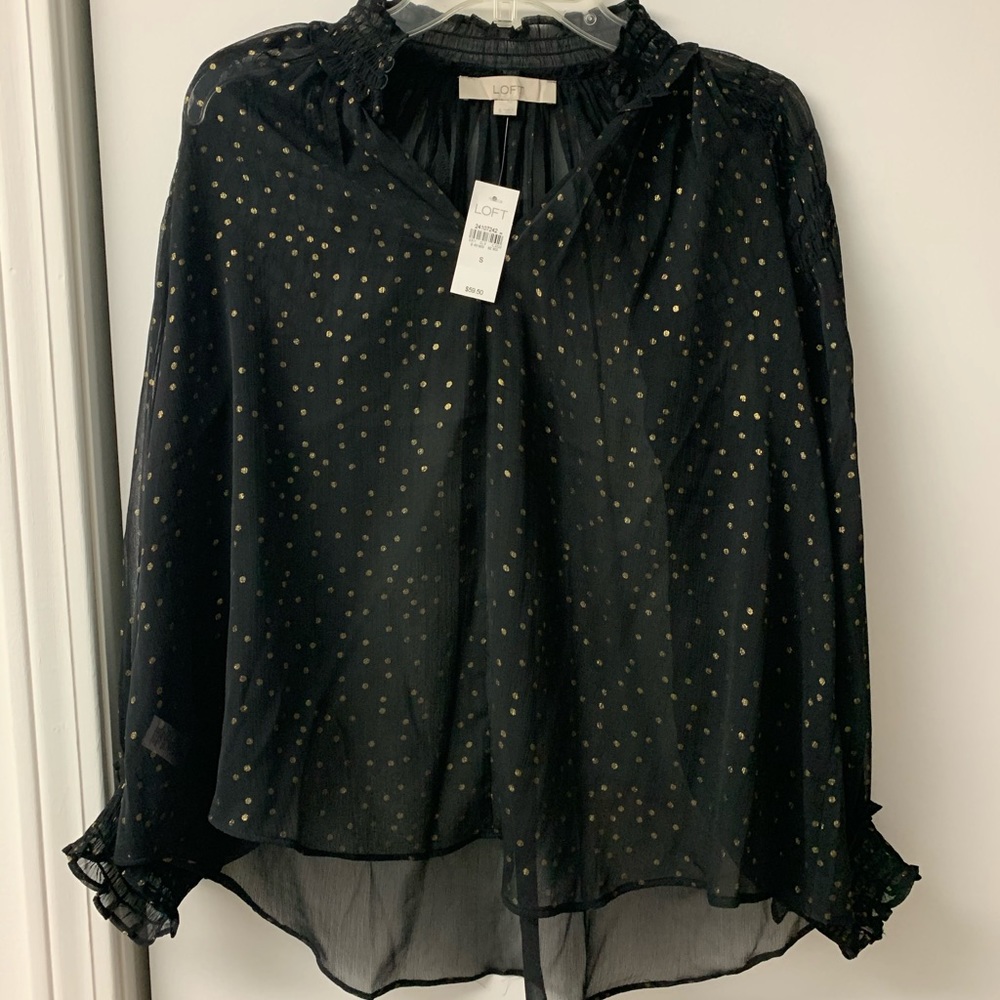 Black and gold sheer Loft blouse.